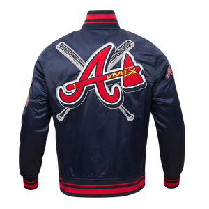 Pro Standard Men's MLB Atlanta Braves Mashup Rib Satin Jacket -Navy/Red