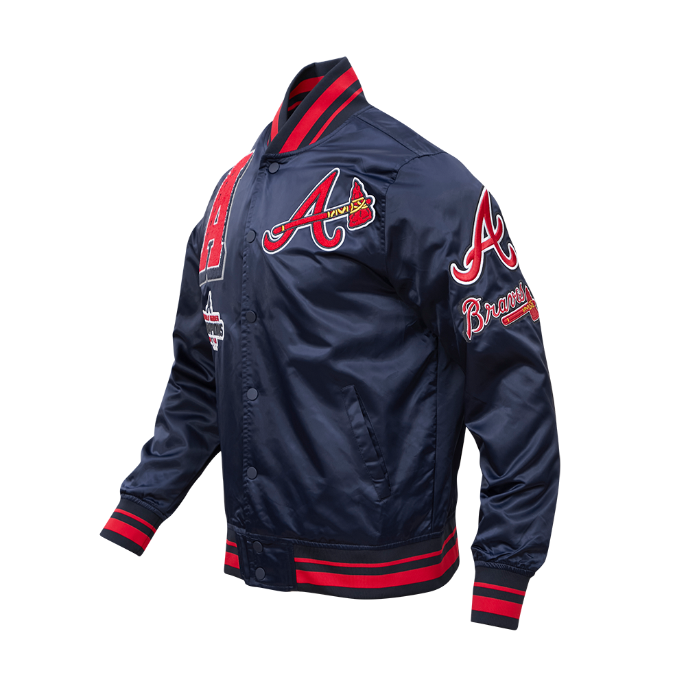 Pro Standard Men's MLB Atlanta Braves Mashup Rib Satin Jacket - Navy/Red - NAVY/RED Thumbnail View 3