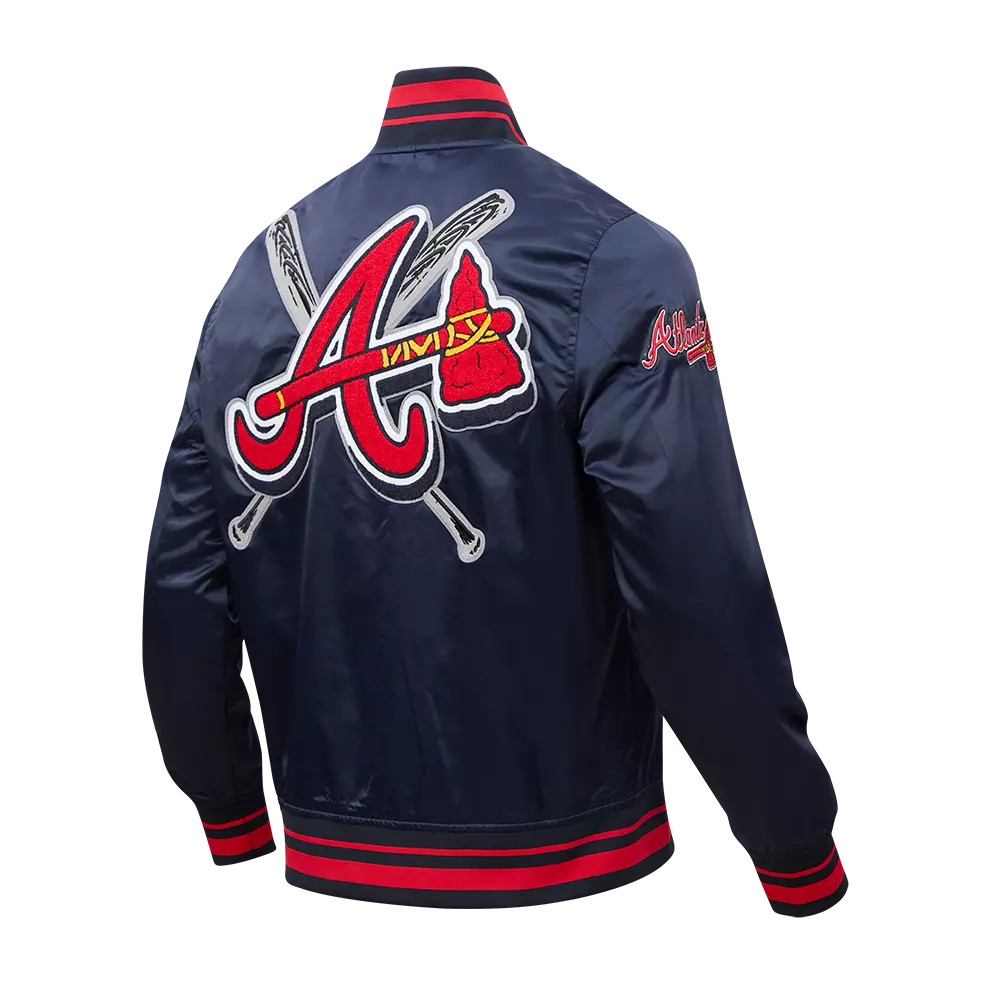 Pro Standard Men's MLB Atlanta Braves Mashup Rib Satin Jacket - Navy/Red - NAVY/RED