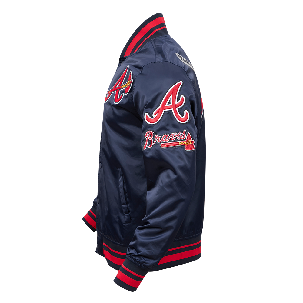 Pro Standard Men's MLB Atlanta Braves Mashup Rib Satin Jacket -Navy/Red - NAVY/RED Thumbnail View 5