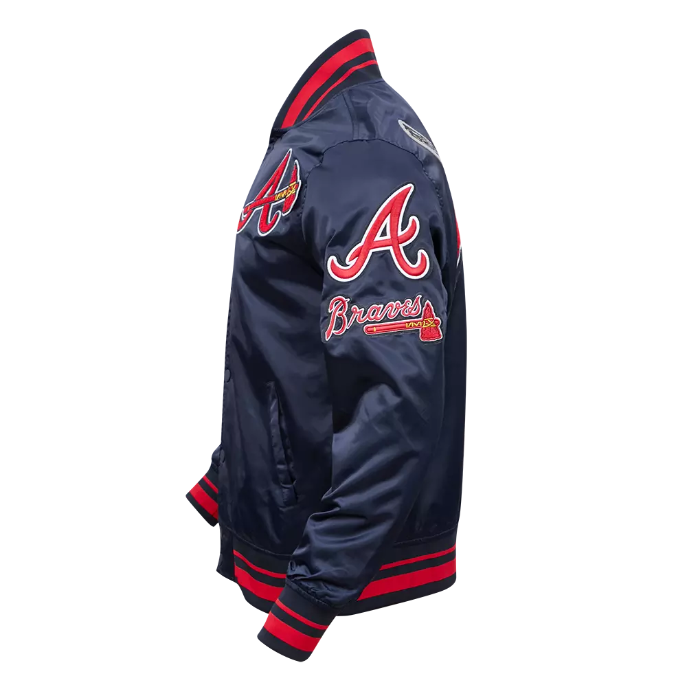 Pro Standard Men's MLB Atlanta Braves Mashup Rib Satin Jacket -Navy/Red - NAVY/RED