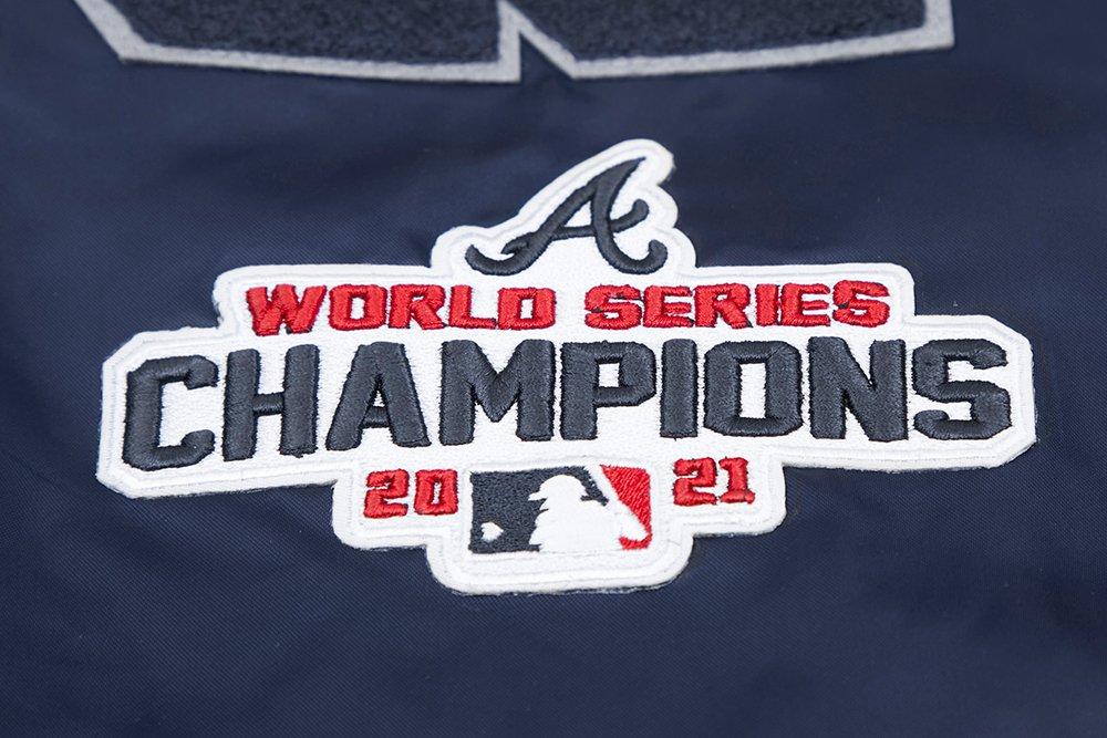 Pro Standard Men's MLB Atlanta Braves Mashup Rib Satin Jacket - Navy/Red - NAVY/RED Thumbnail View 7