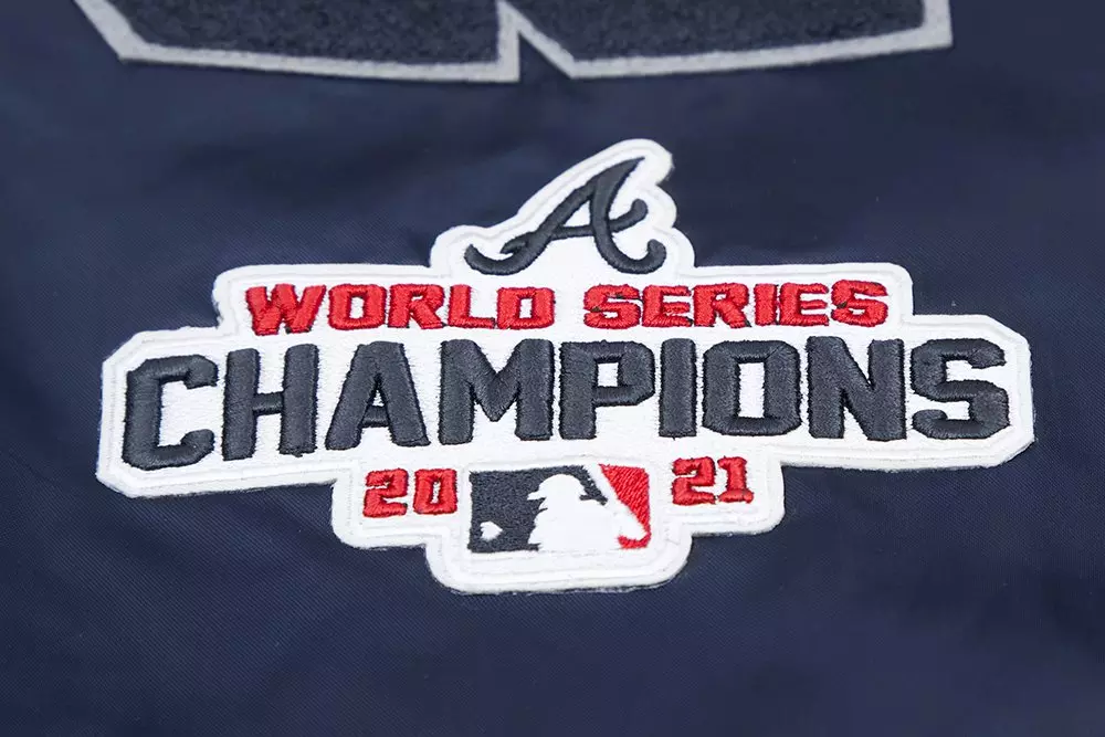 Pro Standard Men's MLB Atlanta Braves Mashup Rib Satin Jacket - Navy/Red - NAVY/RED