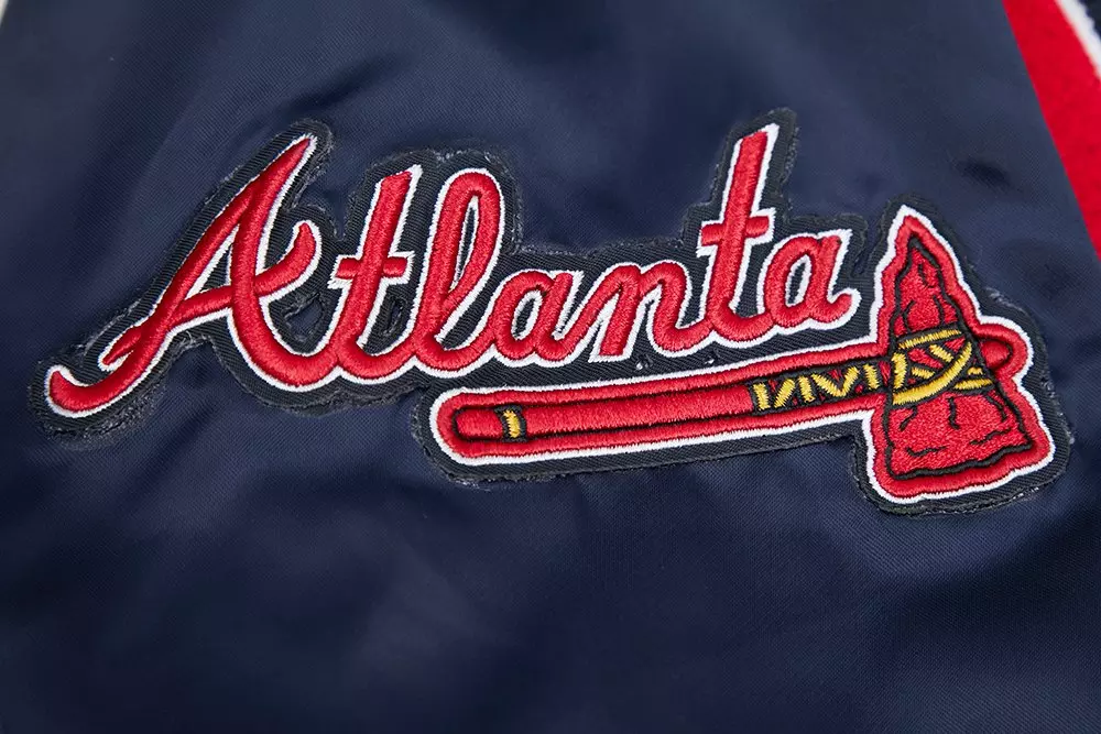Pro Standard Men's MLB Atlanta Braves Mashup Rib Satin Jacket - Navy/Red - NAVY/RED