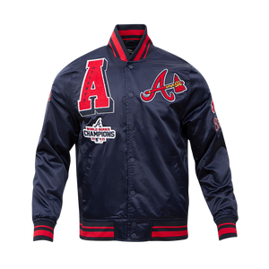Pro Standard Men's MLB Atlanta Braves Mashup Rib Satin Jacket -Navy/Red