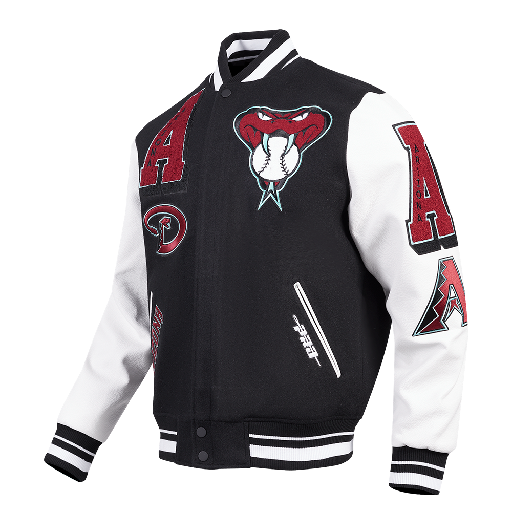 Pro Standard Men's MLB Arizona Diamondbacks Mashup Rib Wool Varsity Jacket -Black/White - BLACK/WHITE Thumbnail View 3