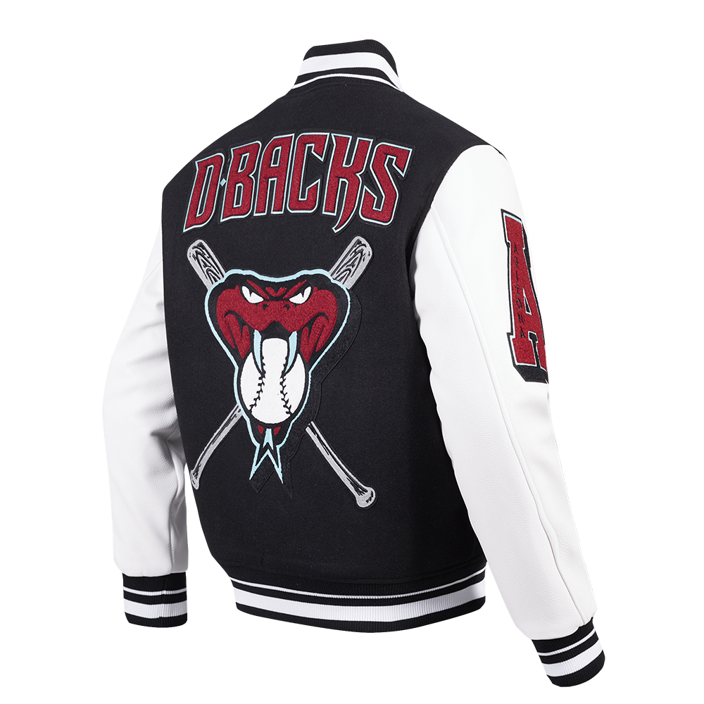 Pro Standard Men's MLB Arizona Diamondbacks Mashup Rib Wool Varsity Jacket - Black/White - BLACK/WHITE Thumbnail View 4