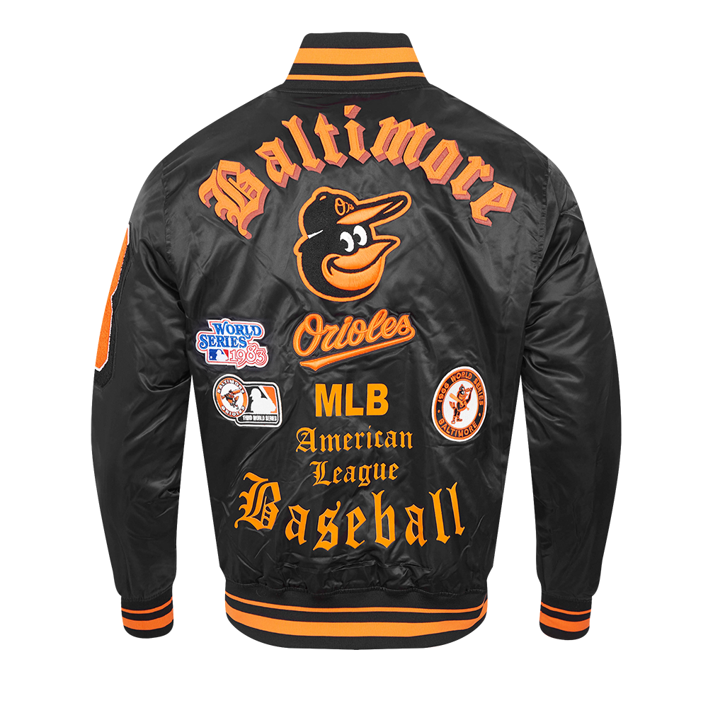 Pro Standard Men's MLB Baltimore Orioles Old English Rib Satin Varsity Jacket - Black/Orange - BLACK/ORANGE Thumbnail View 2
