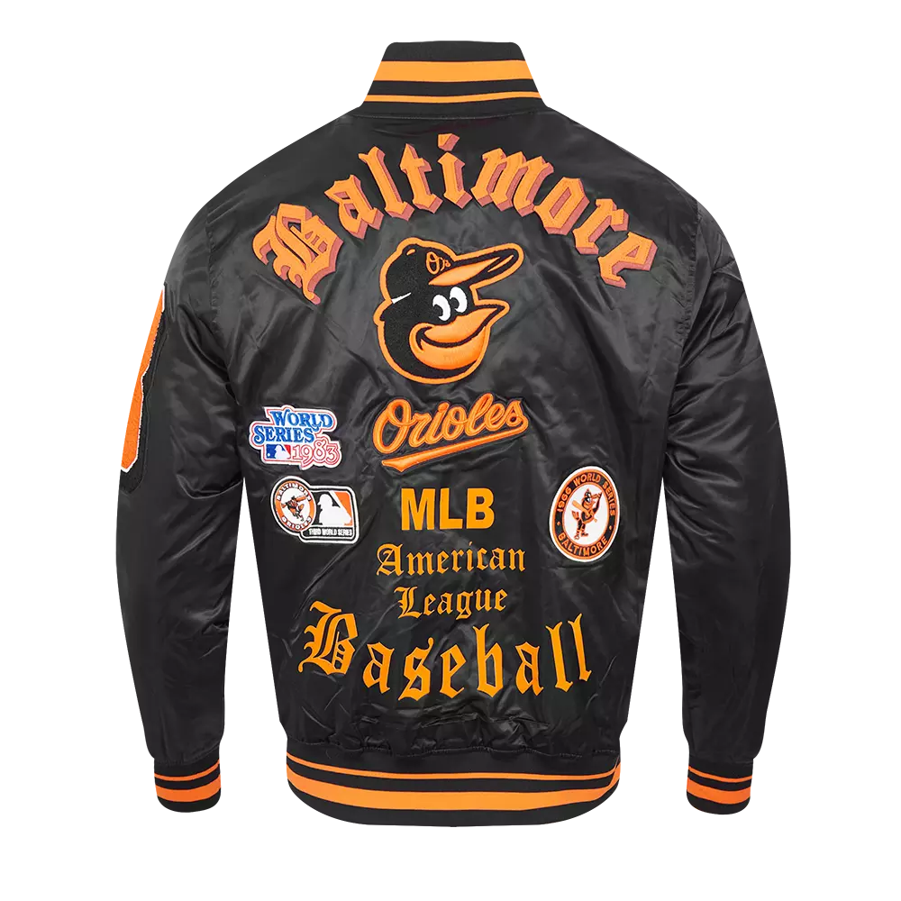 Pro Standard Men's MLB Baltimore Orioles Old English Rib Satin Varsity Jacket - Black/Orange - BLACK/ORANGE