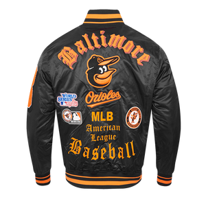 Pro Standard Men's MLB Baltimore Orioles Old English Rib Satin Varsity Jacket -Black/Orange