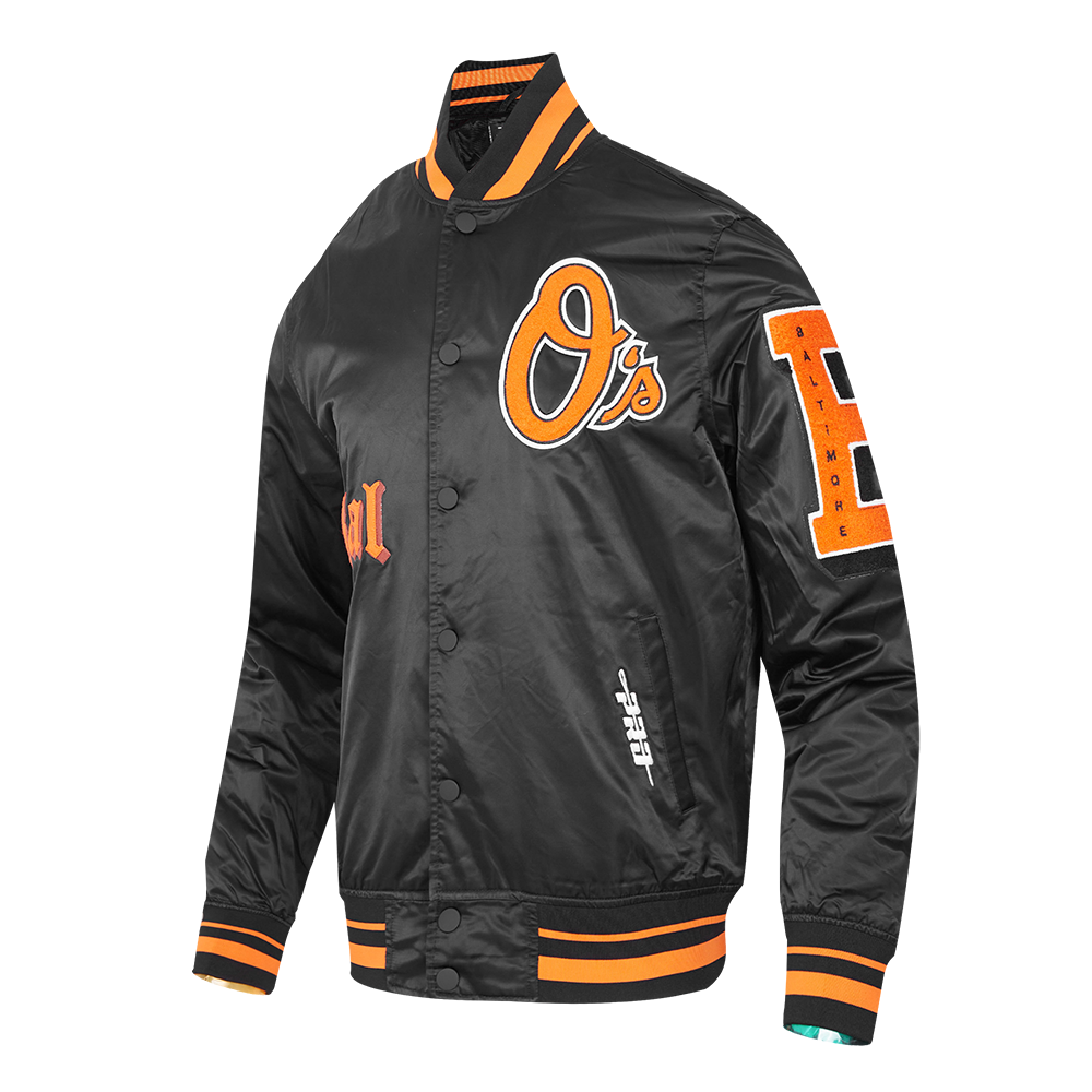 Pro Standard Men's MLB Baltimore Orioles Old English Rib Satin Varsity Jacket -Black/Orange - BLACK/ORANGE Thumbnail View 3