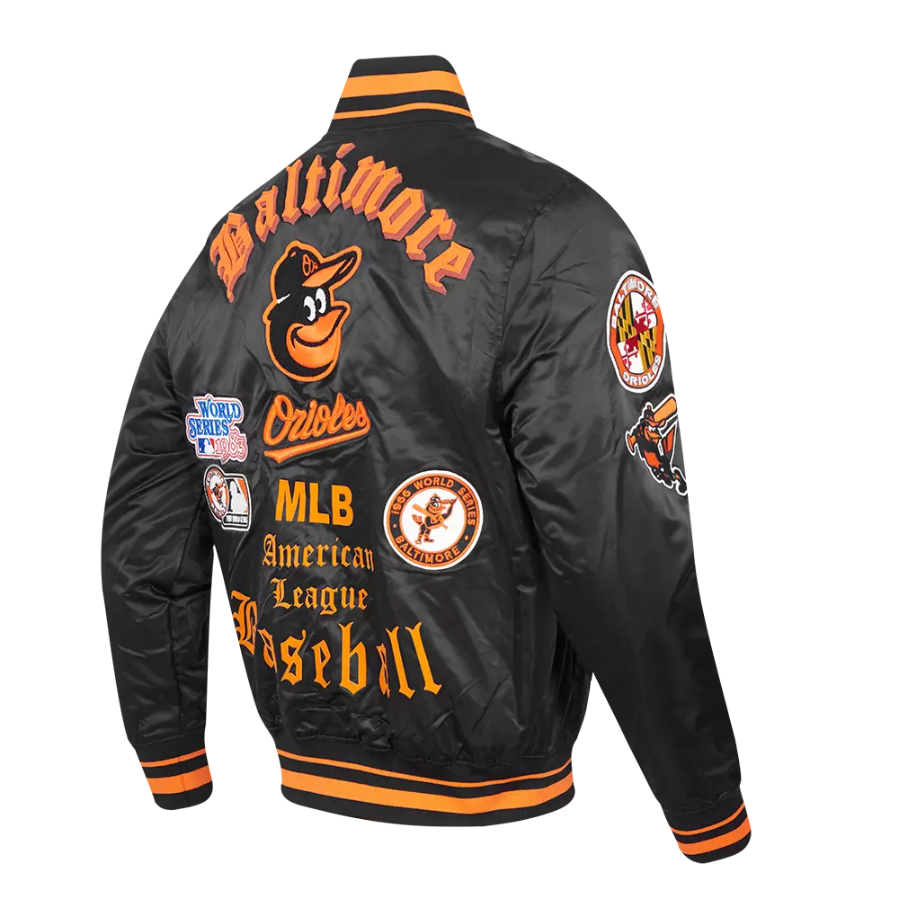 Pro Standard Men's MLB Baltimore Orioles Old English Rib Satin Varsity Jacket - Black/Orange - BLACK/ORANGE