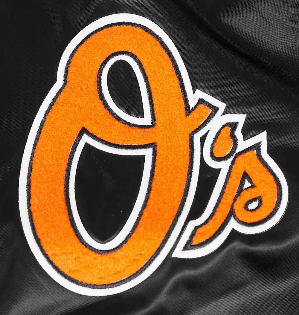 Pro Standard Men's MLB Baltimore Orioles Old English Rib Satin Varsity Jacket - Black/Orange - BLACK/ORANGE