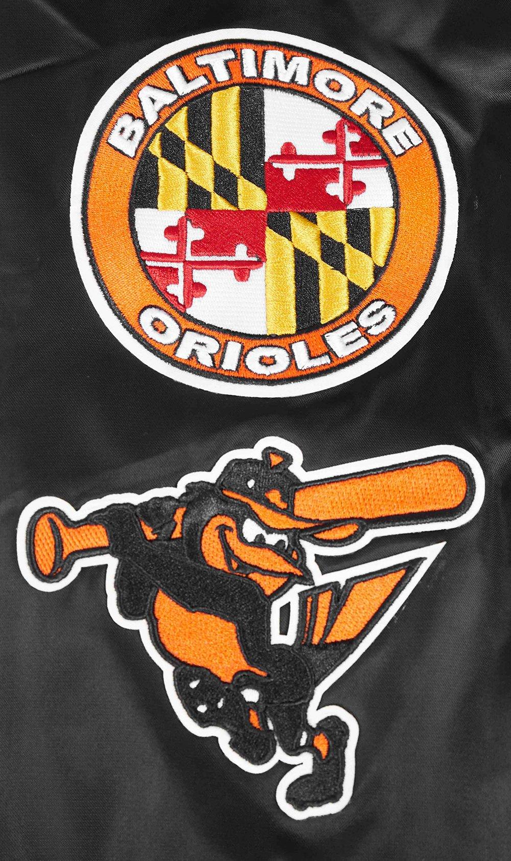 Pro Standard Men's MLB Baltimore Orioles Old English Rib Satin Varsity Jacket - Black/Orange - BLACK/ORANGE Thumbnail View 7