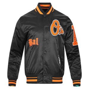 Pro Standard Men's MLB Baltimore Orioles Old English Rib Satin Varsity Jacket -Black/Orange