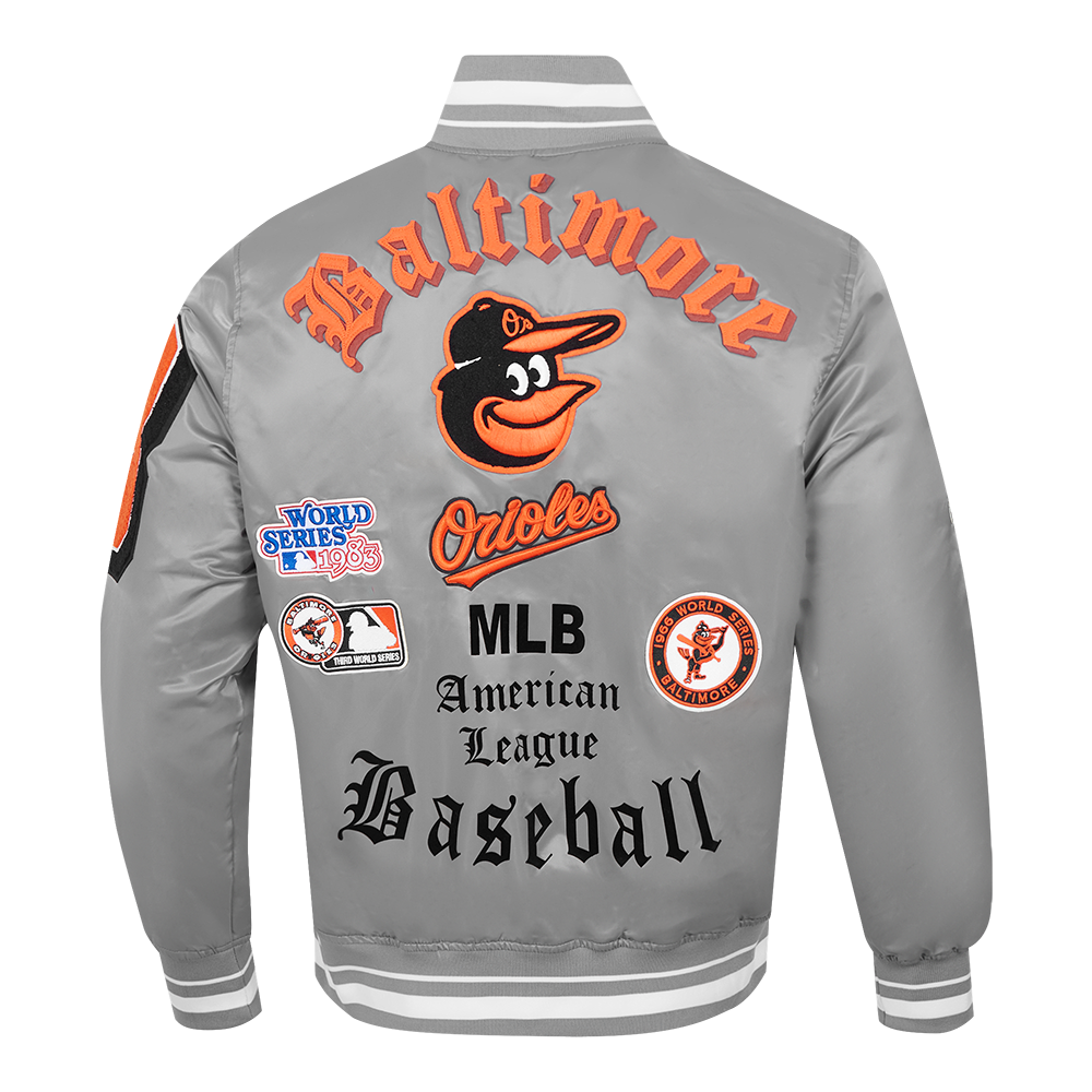 Pro Standard Men's MLB Baltimore Orioles Old English Rib Satin Varsity Jacket -Grey - GREY Thumbnail View 2