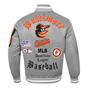 Pro Standard Men's MLB Baltimore Orioles Old English Rib Satin Varsity Jacket -Grey