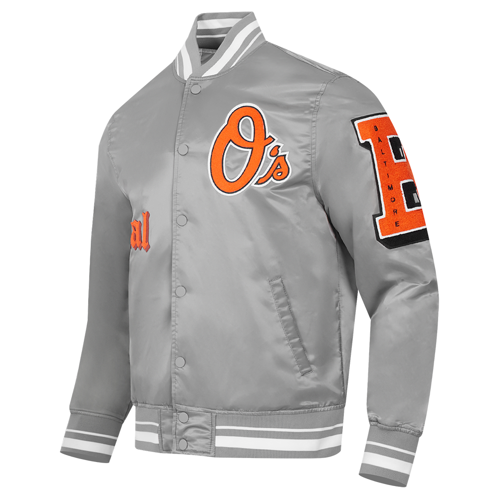 Pro Standard Men's MLB Baltimore Orioles Old English Rib Satin Varsity Jacket - Grey - GREY Thumbnail View 3