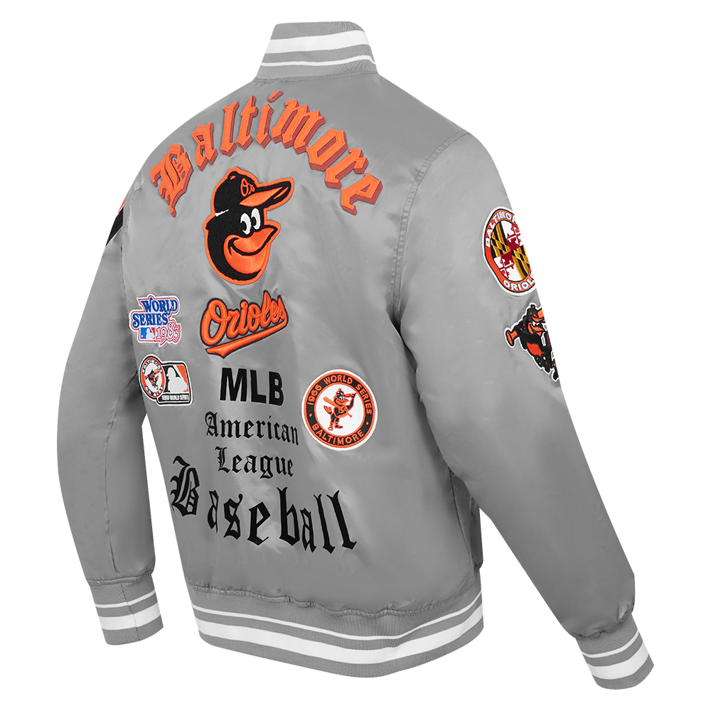 Pro Standard Men's MLB Baltimore Orioles Old English Rib Satin Varsity Jacket - Grey - GREY Thumbnail View 4