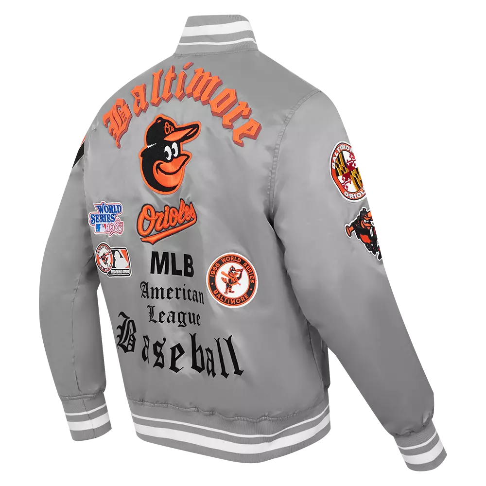 Pro Standard Men's MLB Baltimore Orioles Old English Rib Satin Varsity Jacket - Grey - GREY