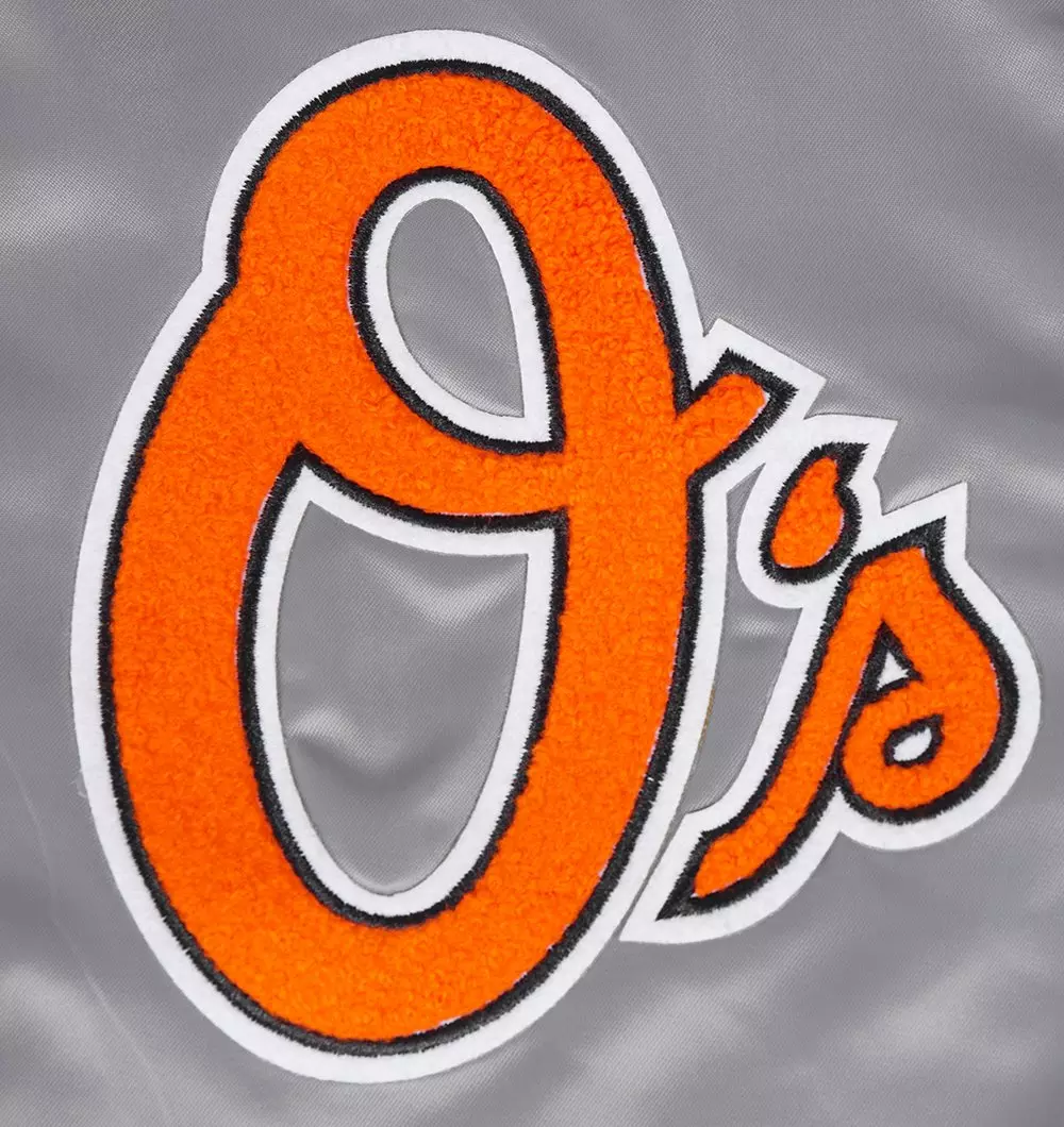 Pro Standard Men's MLB Baltimore Orioles Old English Rib Satin Varsity Jacket -Grey - GREY