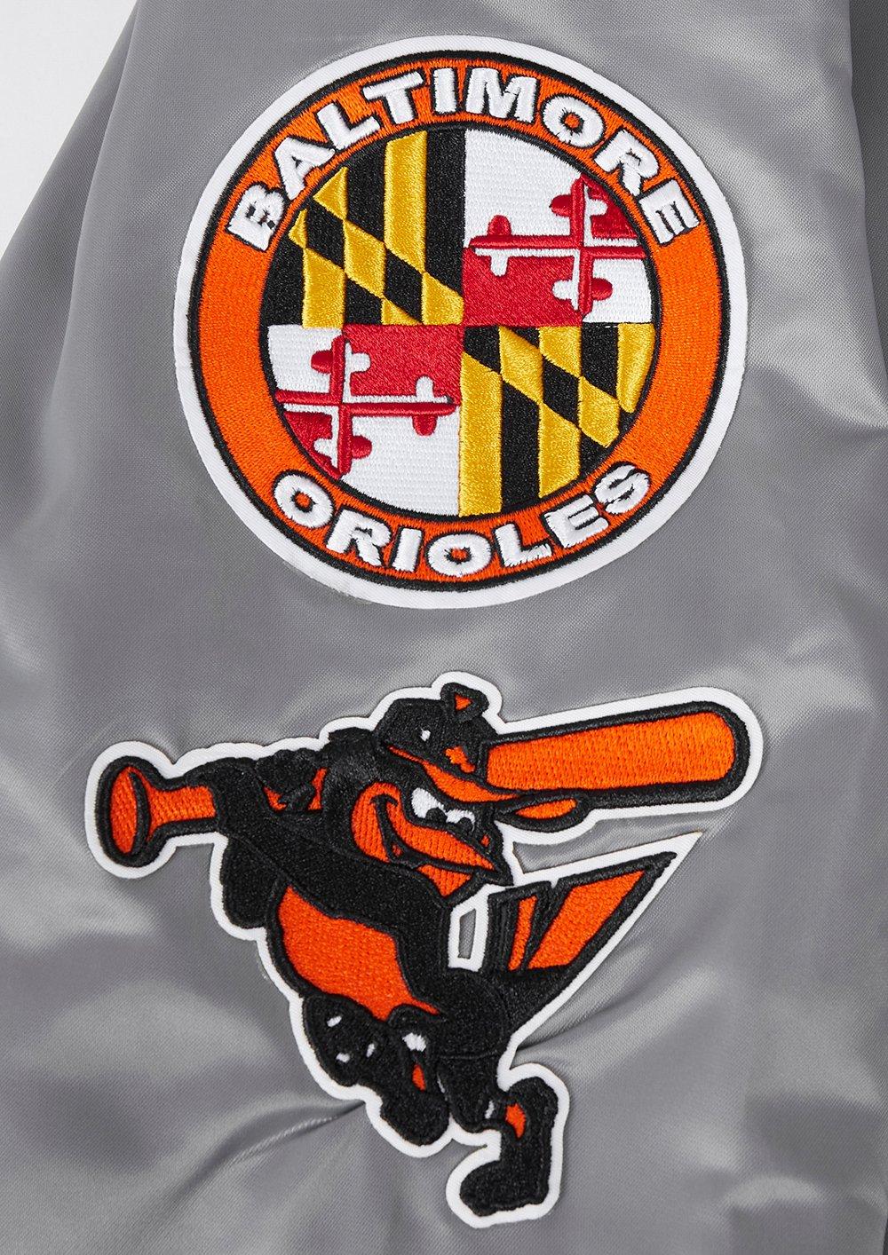 Pro Standard Men's MLB Baltimore Orioles Old English Rib Satin Varsity Jacket - Grey - GREY Thumbnail View 7