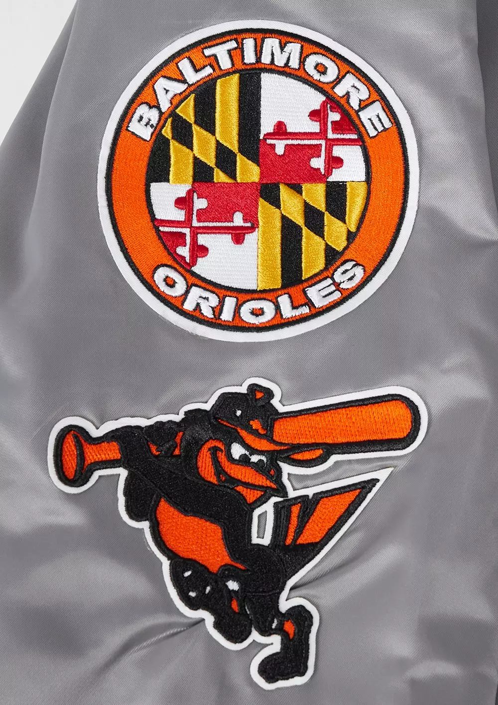 Pro Standard Men's MLB Baltimore Orioles Old English Rib Satin Varsity Jacket -Grey - GREY