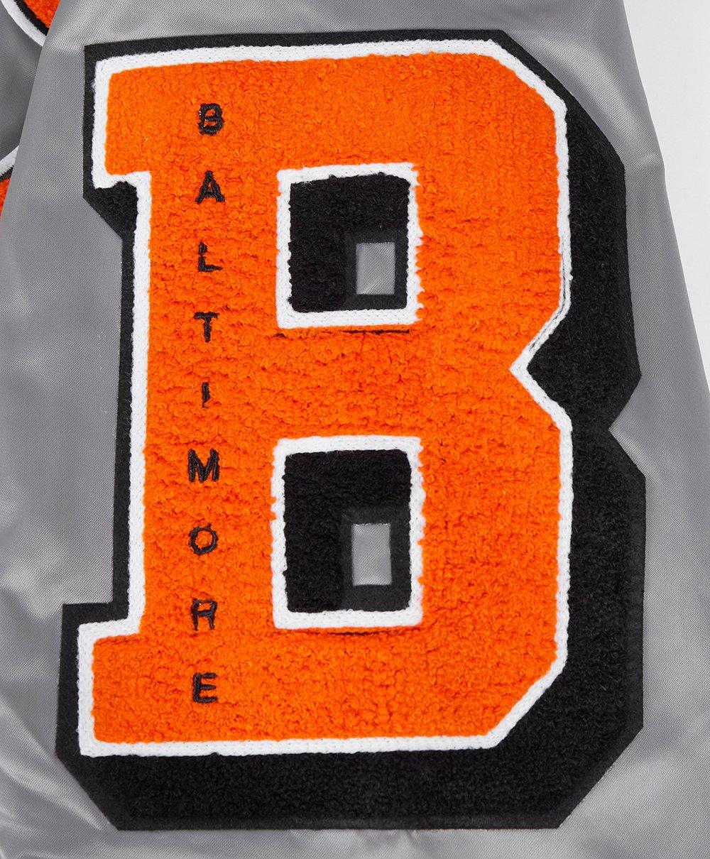 Pro Standard Men's MLB Baltimore Orioles Old English Rib Satin Varsity Jacket -Grey - GREY Thumbnail View 8