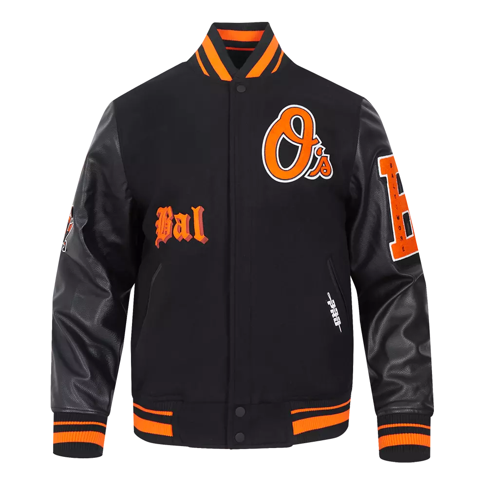 Pro Standard Men's MLB Baltimore Orioles Classic Old English Rib Wool Varsity Jacket  - Black/Orange - BLACK/ORANGE