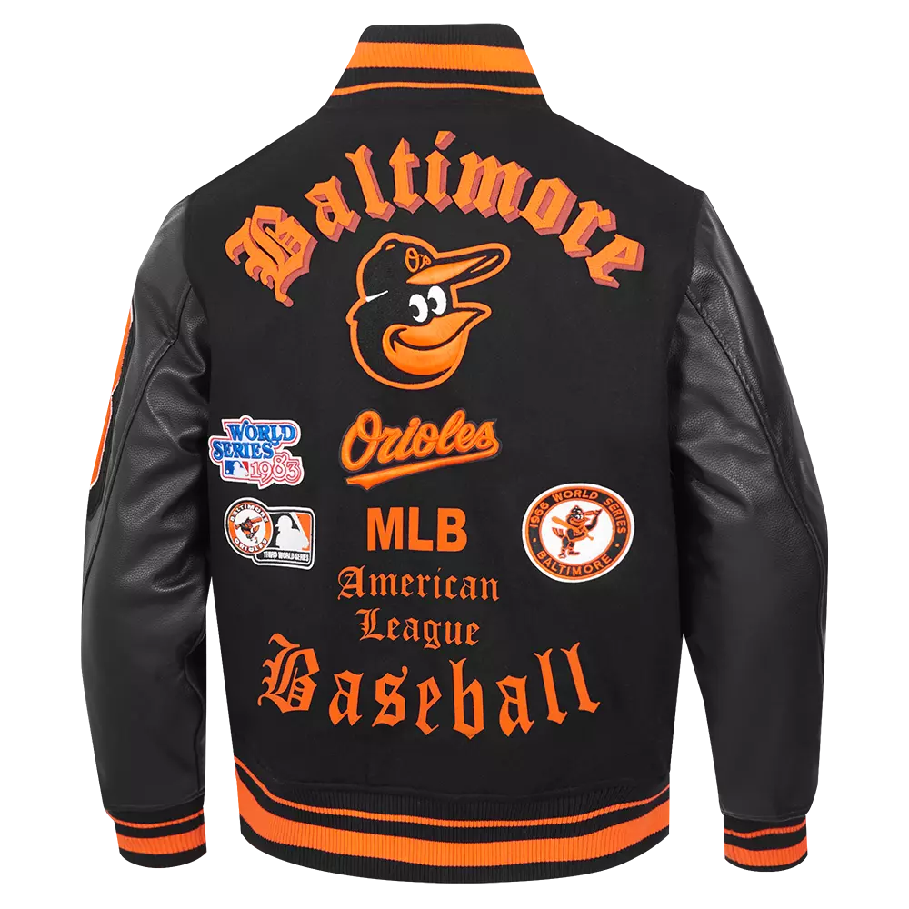 Pro Standard Men's MLB Baltimore Orioles Classic Old English Rib Wool Varsity Jacket  - Black/Orange - BLACK/ORANGE