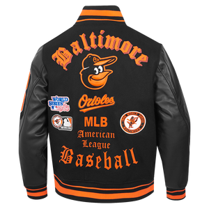 Pro Standard Men's MLB Baltimore Orioles Classic Old English Rib Wool Varsity Jacket -Black/Orange