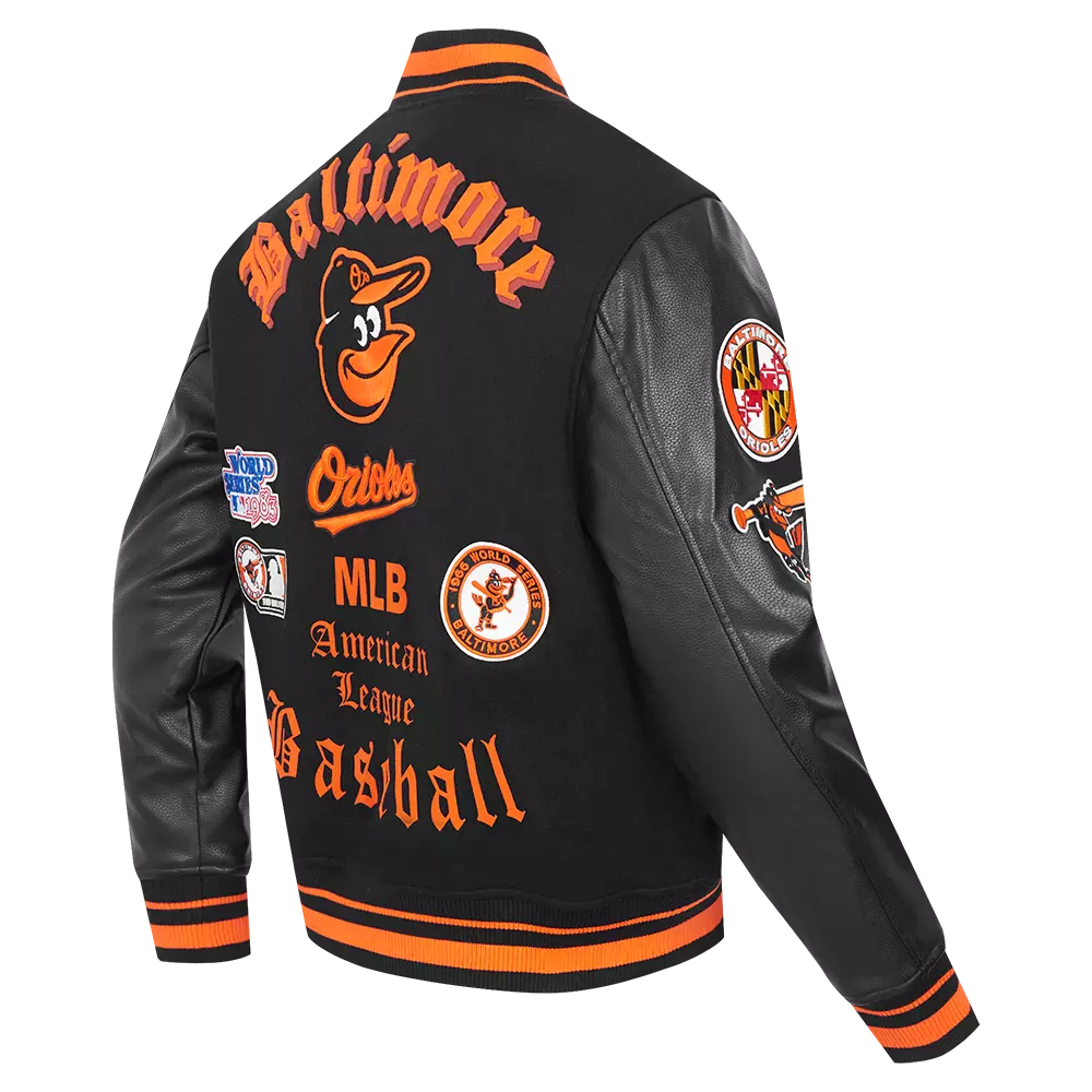 Pro Standard Men's MLB Baltimore Orioles Classic Old English Rib Wool Varsity Jacket -Black/Orange - BLACK/ORANGE