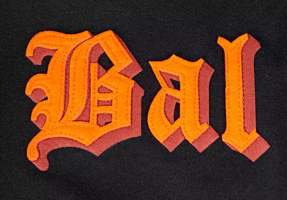 Pro Standard Men's MLB Baltimore Orioles Classic Old English Rib Wool Varsity Jacket -Black/Orange - BLACK/ORANGE