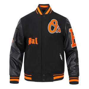 Pro Standard Men's MLB Baltimore Orioles Classic Old English Rib Wool Varsity Jacket -Black/Orange