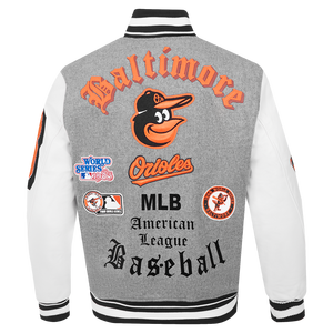 Pro Standard Men's MLB Baltimore Orioles Classic Old English Rib Wool Varsity Jacket -Grey/White