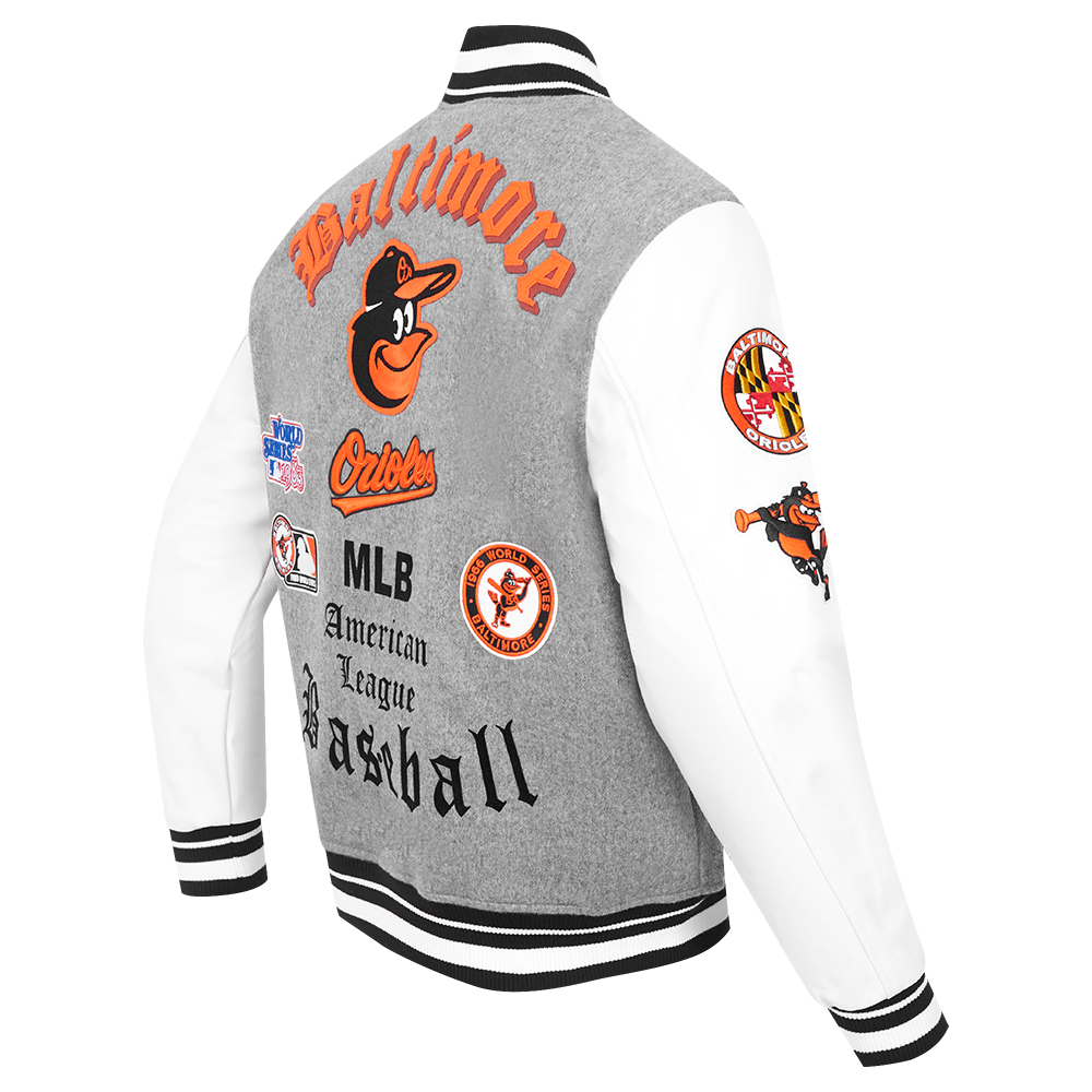 Pro Standard Men's MLB Baltimore Orioles Classic Old English Rib Wool Varsity Jacket - Grey/White - GREY/WHITE Thumbnail View 4