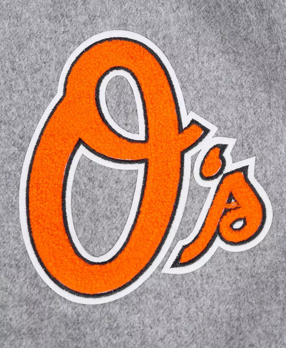 Pro Standard Men's MLB Baltimore Orioles Classic Old English Rib Wool Varsity Jacket -Grey/White - GREY/WHITE