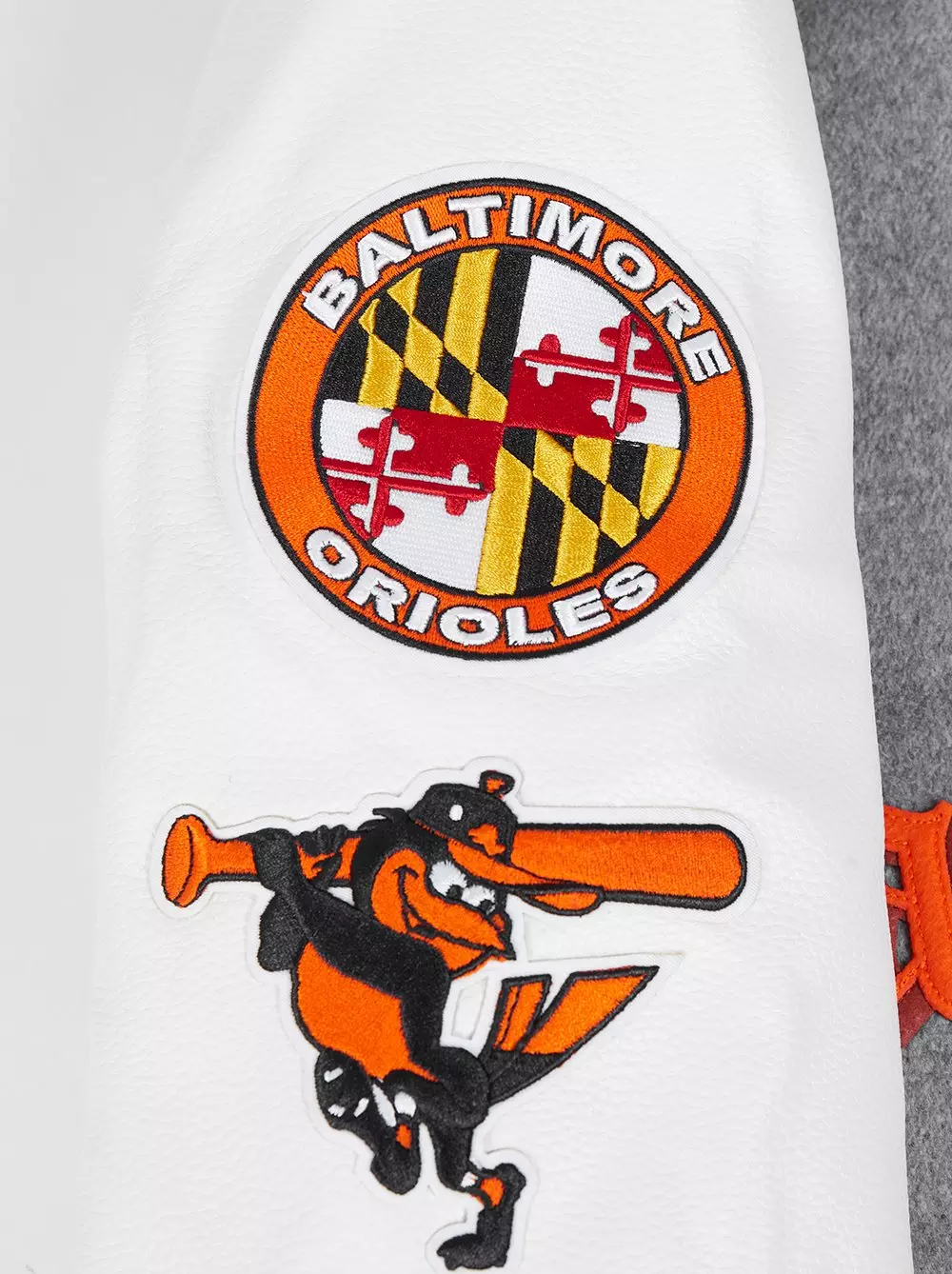 Pro Standard Men's MLB Baltimore Orioles Classic Old English Rib Wool Varsity Jacket - Grey/White - GREY/WHITE