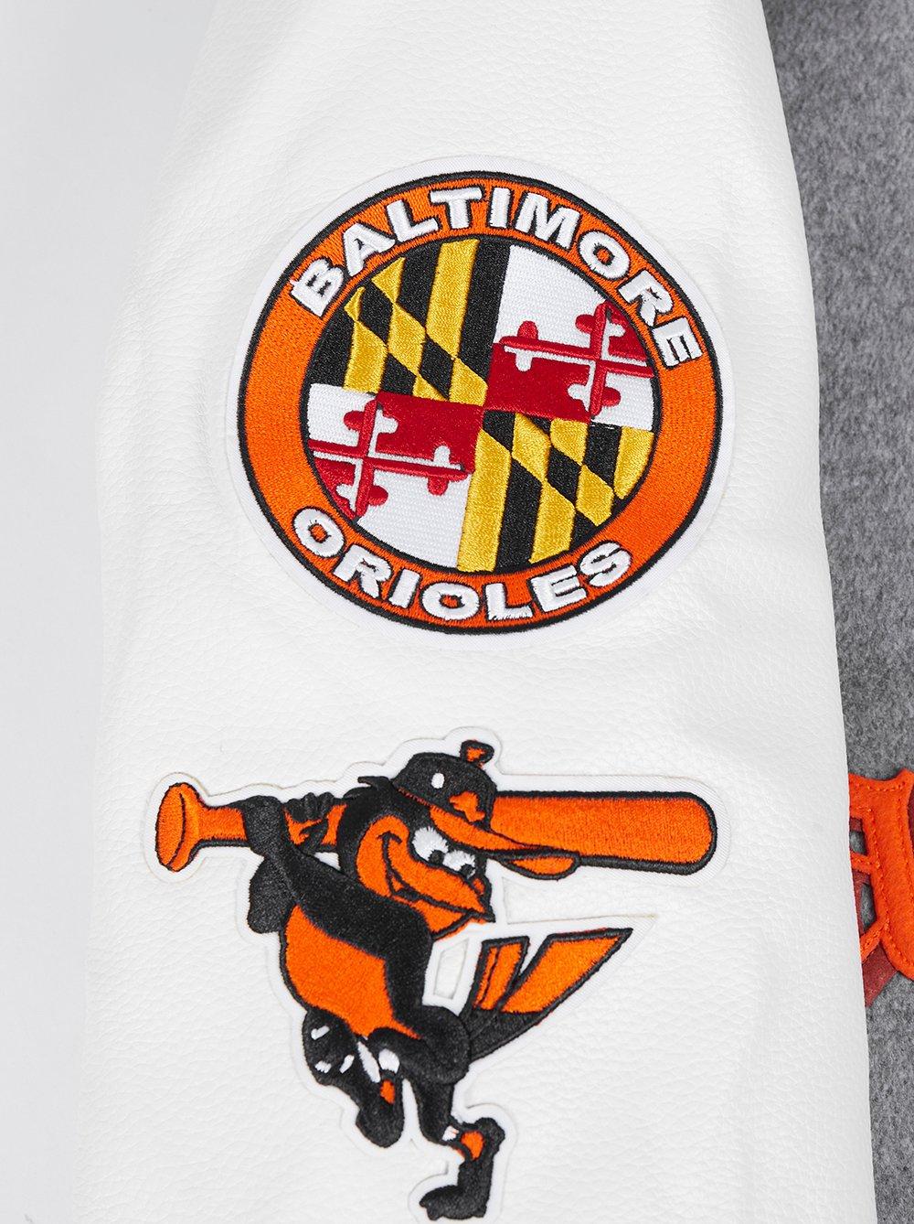 Pro Standard Men's MLB Baltimore Orioles Classic Old English Rib Wool Varsity Jacket -Grey/White - GREY/WHITE Thumbnail View 7