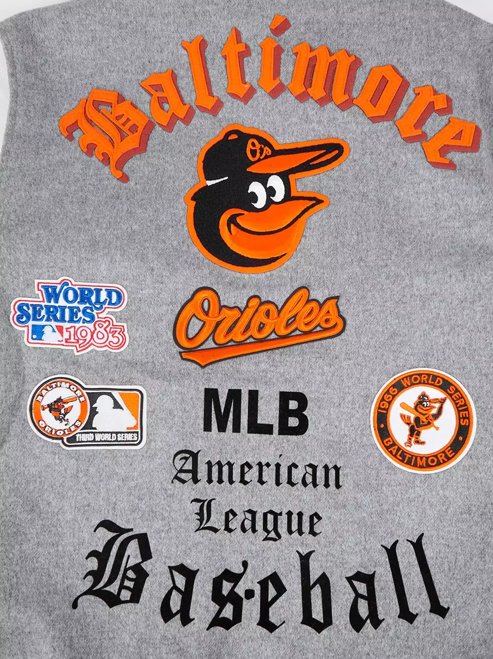 Pro Standard Men's MLB Baltimore Orioles Classic Old English Rib Wool Varsity Jacket - Grey/White - GREY/WHITE
