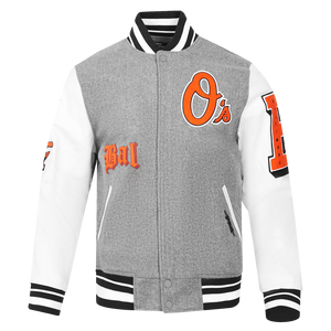 Pro Standard Men's MLB Baltimore Orioles Classic Old English Rib Wool Varsity Jacket -Grey/White