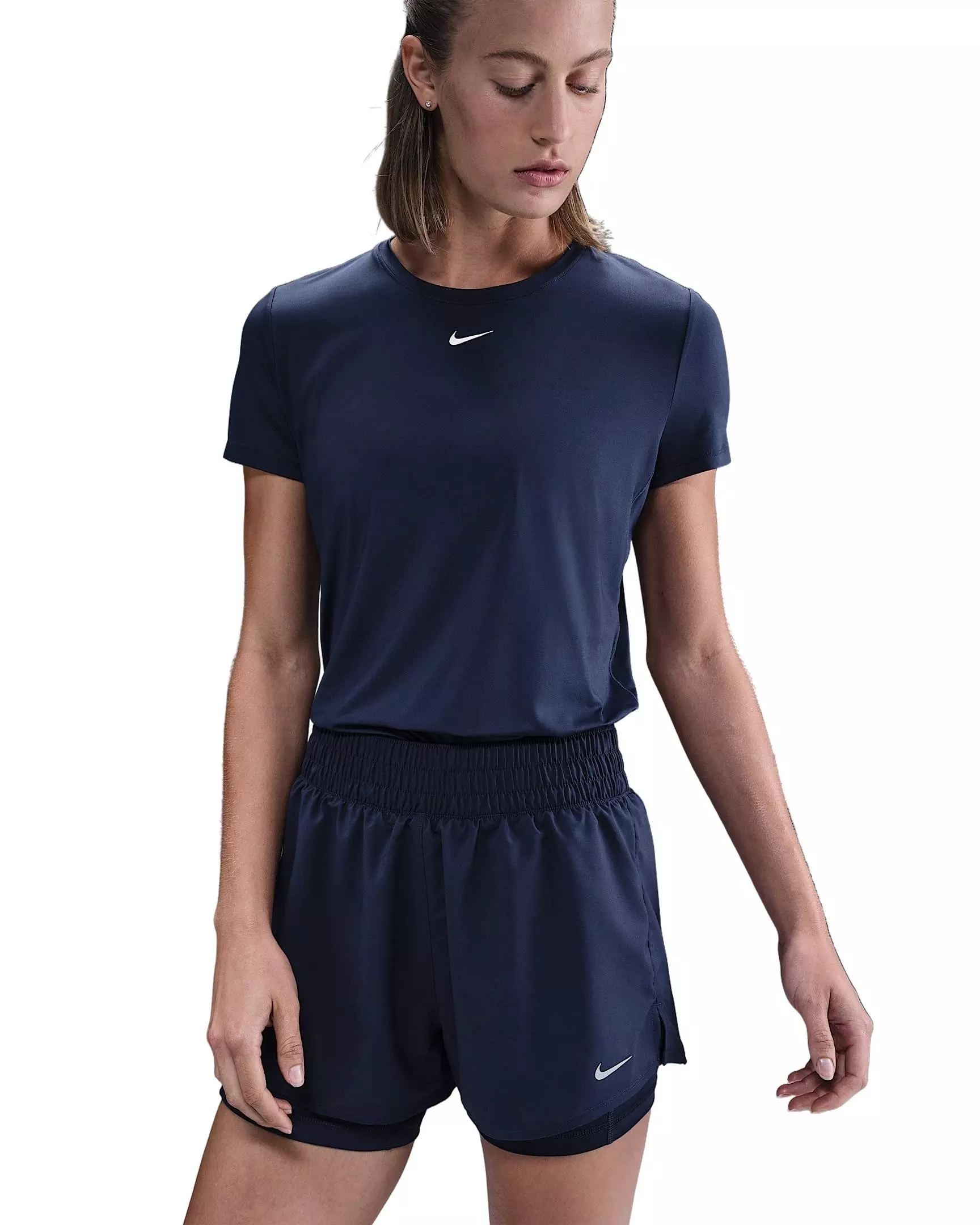 Nike Women's One Dri-FIT High-Waisted 3" 2-in-1 Shorts -  Navy Blue - NAVY