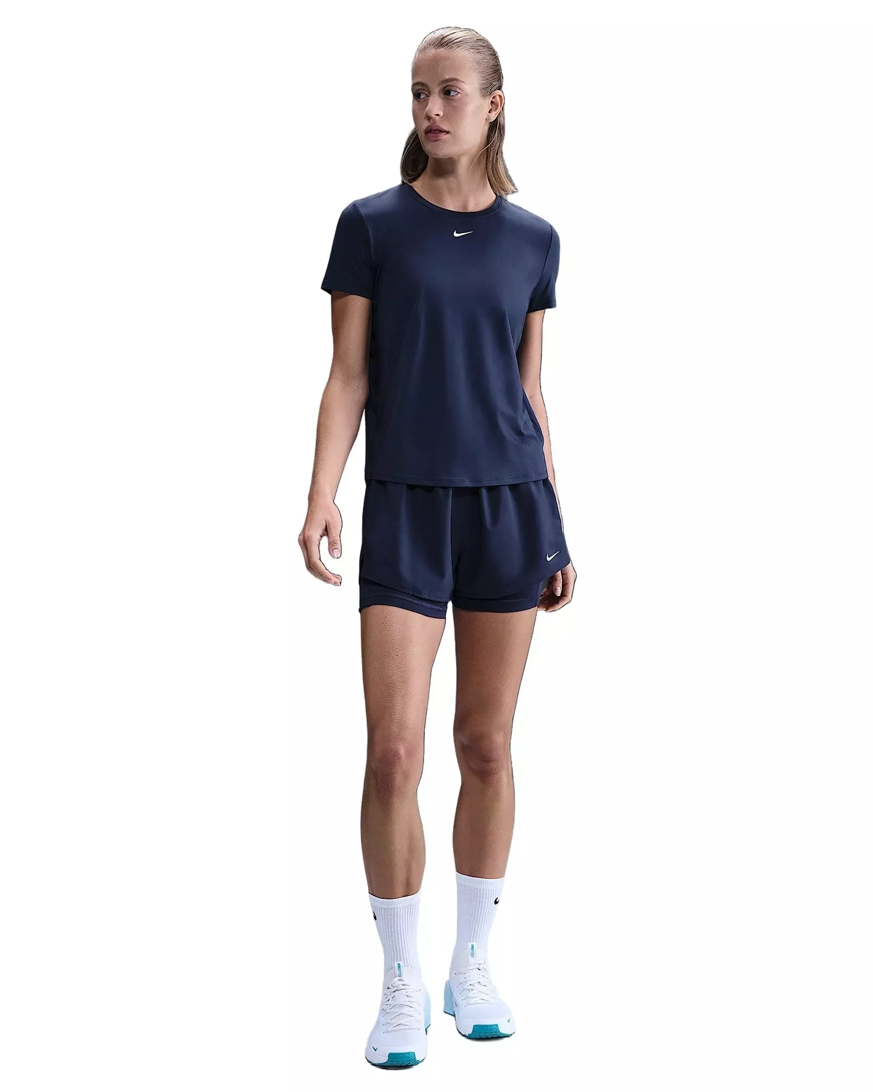 Nike Women's One Dri-FIT High-Waisted 3" 2-in-1 Shorts - Navy Blue - NAVY
