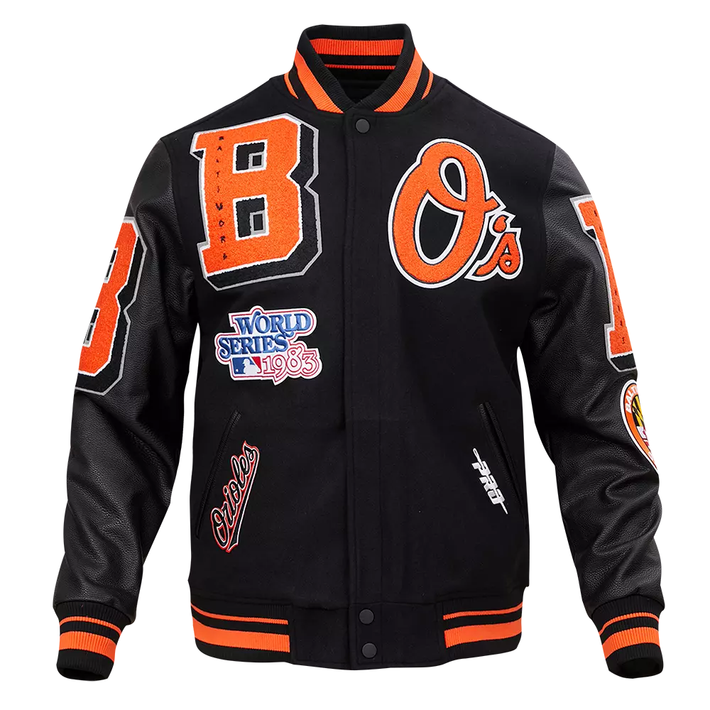 Pro Standard Men's MLB Baltimore Orioles Mashup Rib Wool Varsity Jacket - Black/Orange - BLACK/ORANGE