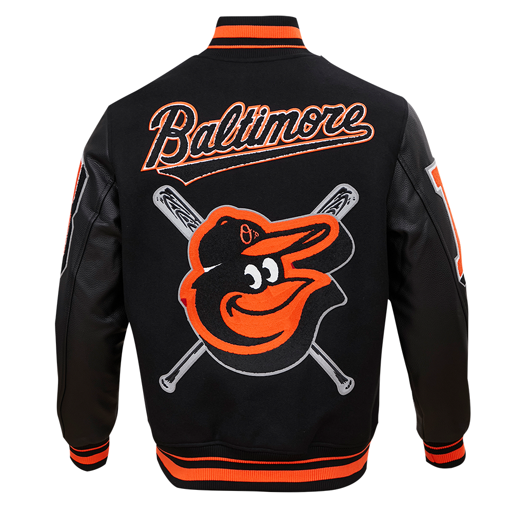 Pro Standard Men's MLB Baltimore Orioles Mashup Rib Wool Varsity Jacket -Black/Orange - BLACK/ORANGE Thumbnail View 2