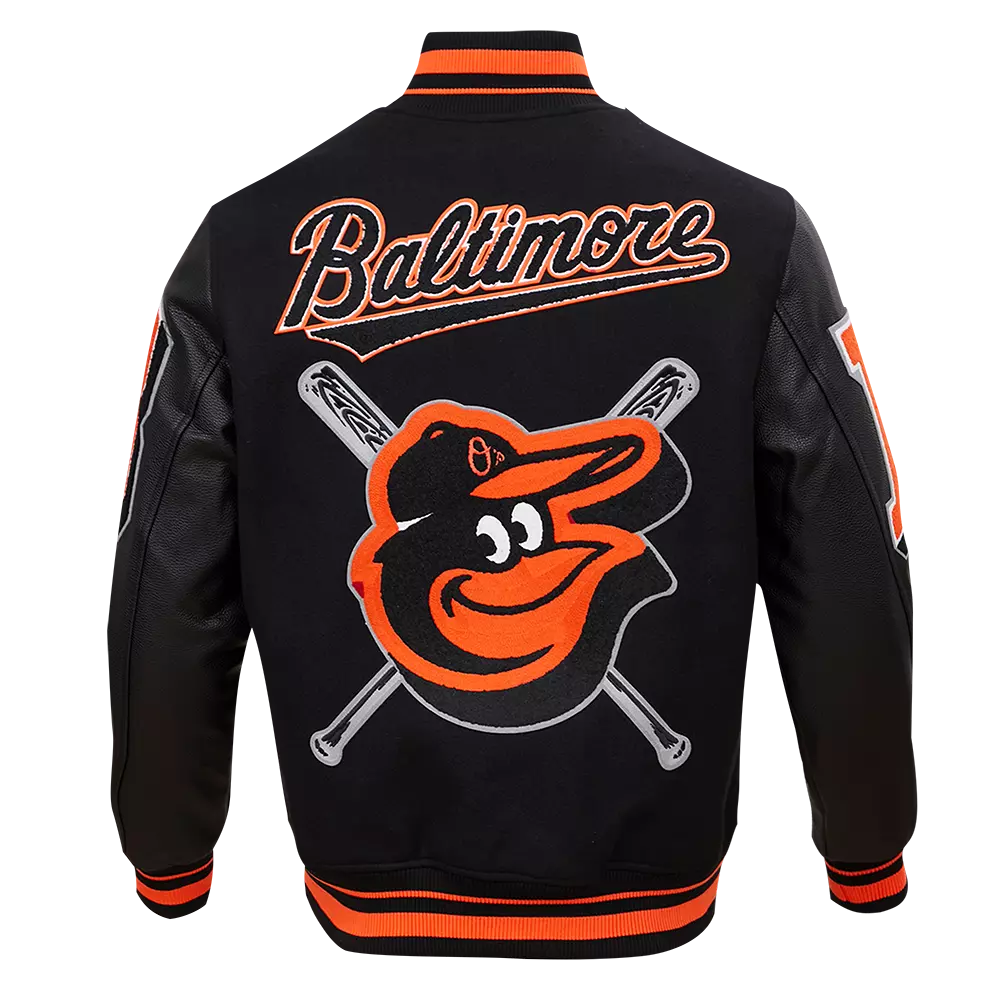 Pro Standard Men's MLB Baltimore Orioles Mashup Rib Wool Varsity Jacket -Black/Orange - BLACK/ORANGE