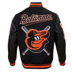 Pro Standard Men's MLB Baltimore Orioles Mashup Rib Wool Varsity Jacket -Black/Orange