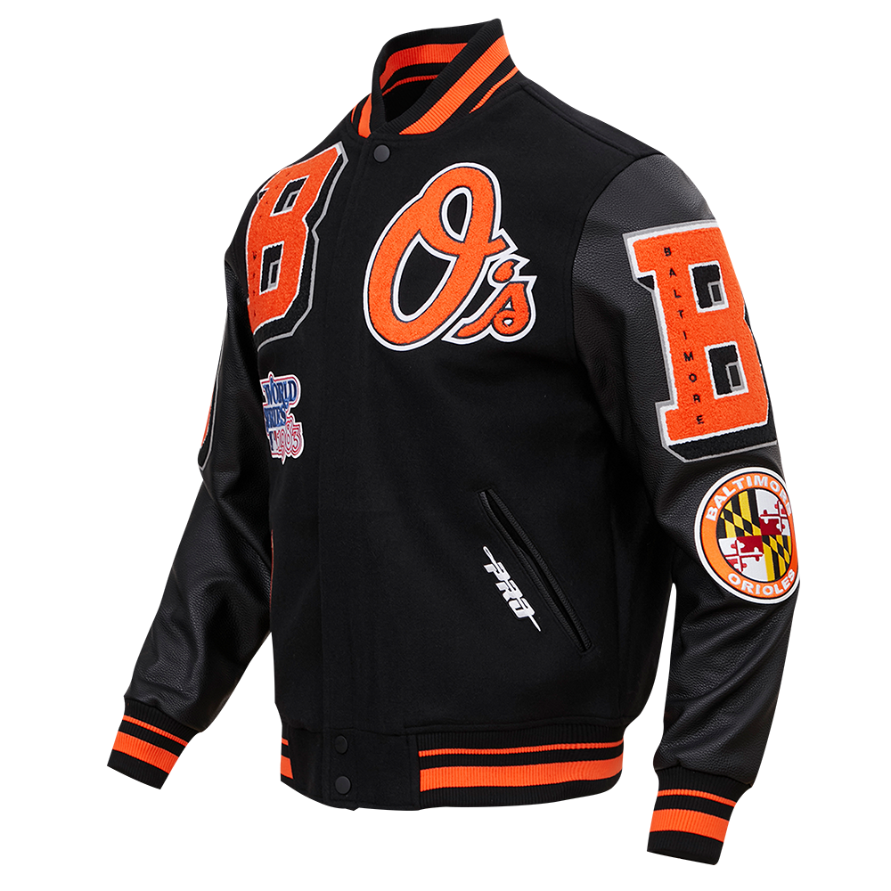 Pro Standard Men's MLB Baltimore Orioles Mashup Rib Wool Varsity Jacket - Black/Orange - BLACK/ORANGE Thumbnail View 3