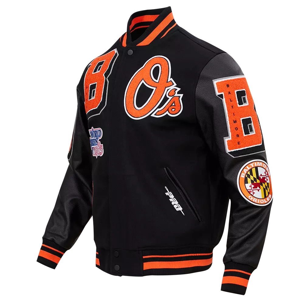 Pro Standard Men's MLB Baltimore Orioles Mashup Rib Wool Varsity Jacket - Black/Orange - BLACK/ORANGE