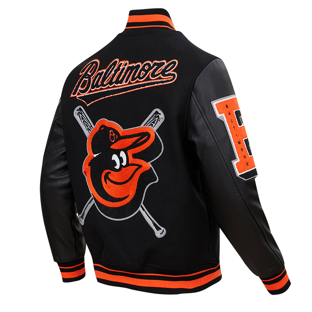 Pro Standard Men's MLB Baltimore Orioles Mashup Rib Wool Varsity Jacket -Black/Orange - BLACK/ORANGE Thumbnail View 4